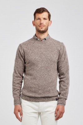 Crewneck sweater in beige wool blend 