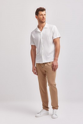 BOWLING COLLAR SHIRT IN NATURAL WHITE JERSEY