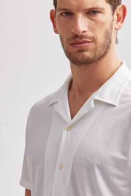 BOWLING COLLAR SHIRT IN NATURAL WHITE JERSEY