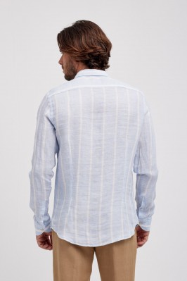 PURE LINEN FRENCH COLLAR SHIRT WITH BLUE STRIPES
